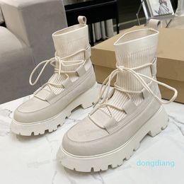 Designer-australia snow boots women fashion soft leather flat lady casual winter Australian wool fur Martin booties printing Over the knee