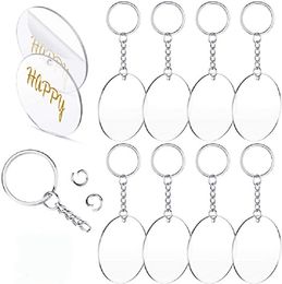 5cm Blank Disc Key Chain DIY Clear Acrylic Key Ring With Metal Split Chain Handicrafts Party Decoration Set