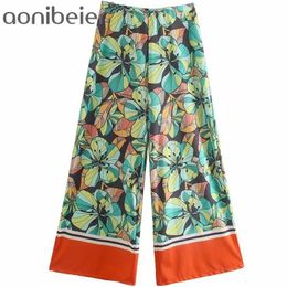 Flowers Print Summer Holiday Casual Loose Women Long Trousers High Waist Wide Leg Ankle Length Pants Female Bottoms 210604
