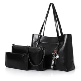 HBP Soft Oil Wax PU Leather Women Handbags High Quality 3 Pieces Set Shoulder Bag Famous Designer Large Capacity Tote Bag