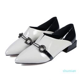 Dress Shoes Women Fashion Pointed Toe Grey Short Square Heel Lady Wine Red Pu Leather Summer