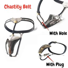 NXYCockrings Male Chastity Device Stainless Steel Belt With Big Scrotum Groove Cage Lockable Invisible Bird Bondage Pants Plug or Hole 1124