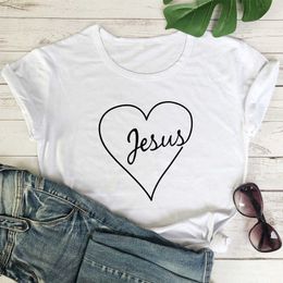 Jesus Heart Print Women's T-shirt Christian T-shirt Summer Inspiration Religious Church Harajuku Graphic T-shirt Top Women X0527