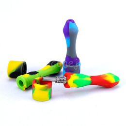 10mm Silicone Mini Nectar Hookahs Water Pipes with Titanium Tips Quartz Nails smoking dab glass straw