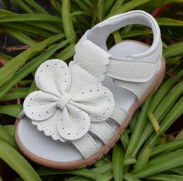 new genuine leather girls sandals white summer walker shoes with butterfly antislip sole kids toddler 12.3-18.3 insole 210226