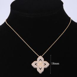 New Women Clover Necklaces Iced Out Pendants Link Chain Jewellery Gold Silver Fashion Cubic Zirconia Rhinestone Four Leaf Flower Pendant Necklace Gifts for Girls