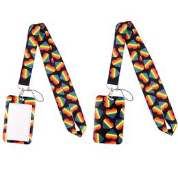 20pcs/lot J2849 Homosexual Love Neck Strap Lanyard for key Phone USB badge holder DIY Hang Rope With Rainbow Card Holder