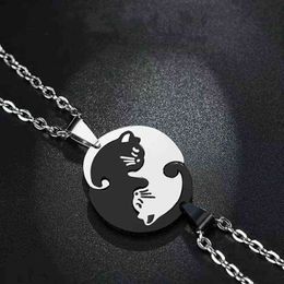 Cat Couple Necklaces For Lovers Yin Yang Animal Pendant Necklace Heart Couples Friendship Jewelry for Lovers Best Friends Gift G1206