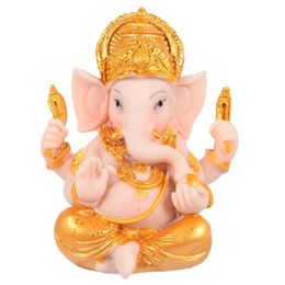 1 pc Elephant God Figurine Desktop Hindu Resin Luck and Wealth Art Statue Sculpture Ornament for Office Home C0220