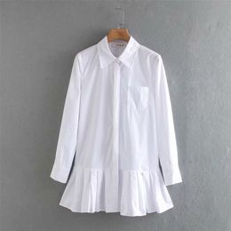 Frauen einfarbiger Saum plissiert weißes Minikleid elegante Langarm schicke Vestidos Business-Kleidung Kleider DS3532 210623