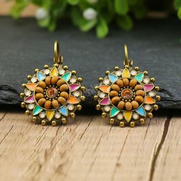 Geometric Wooden Beads Colourful Dangle Earrings for Women Bohemian Jewellery Ethnic Flower Round Ear Clip Earrings Pendientes Mujer