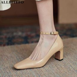 ALLBITEFO size 33-43 fashion genuine leather high heel shoes women pumps thick heel basic shoes comfortable women heels shoes 210611