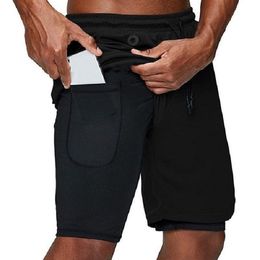 2021 Men Running Shorts Gym Compression Phone Pocket Wear Under Base Layer Short Pants Athletic Solid Tights 14