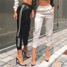 Ladies Sports Pants Sexy Slim Drawstring Waist Strap Contrast Side Pants Fashion Female Spring Summer Pocket Drawsting Trousers Q0801