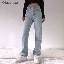 High Waist Loose Jeans For Women Comfortable Fashion Casual Straight Leg Baggy Pants Mom Jeans Washed Boyfriend Jeans 210715