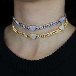 Iced out Hip Hop Cuban Chain Choker Necklace with Bling Cz Paved 32+10cm Necklace for Women Fashion Female Vanlentine's Charm X0509