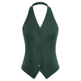 Retro Elegant Jackets Women Halter Tops Backless V-Neck Single Breasted Handkerchief Hem Vest Solid Slim Club Evening Lady Coat 220118