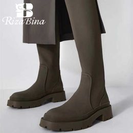 RIZABINA Size 35-40 Women Knee Boots Fashion Platform Casual Winter Shoes For Women High Heels Daily Lady Long Boot Footwear 210911