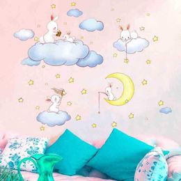 Wall Stickers Cartoon Cloud Moon For Kids Rooms Girl Princess Bedroom Kindergarten Decoration Decals DIY Art Decor