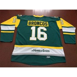 Real 001 real Full embroidery #16 HUMBOLDT BRONCOS HUMBOLDT STRONG STRASCHNITZKI HOCKEY JERSEY or custom any name or number retro Jersey