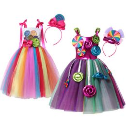 Girl's Dresses Girls Candy Dress Costume Halloween Cosplay Chrismtas Kids Carnival Party Clothing With Headband