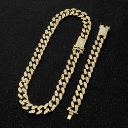 Men's Hip Hop Necklace and Bracelet Set, Silver, Ice Crystal, Miami, Cuba Chain, Heavy Water Diamond, Rapper, 2cm Q0809