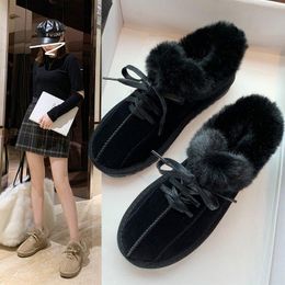 Boots Warm Lace-up Snow Women 2021 Winter Style Korean Version Of Wild Fashion Plush Casual Non-slip Flat-bottomed Wear