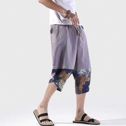 High quality Men Harem Pants Summer New Loose Breathable Cotton Cropped Trousers Elastic Waist Men's Pants Large size 5XL X0723