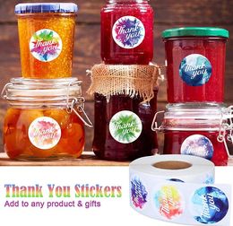 Colourful summer Colour thank you Adhesive Stickers 500PCS Roll 1inch 1.5inch 3.8cm Round Label For Holiday Presents Business