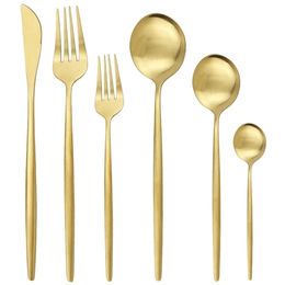 36Pcs Gold Matte Flatware Cutlery Set 304 Stainless Steel Dinnerware Set Dessert Fork Spoon Silverware Set Kitchen Tableware 201017