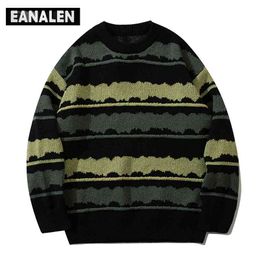 Harajuku vintage jumper striped ugly sweater streetwear pullover men oversized hip hop punk knitwear video grandpa sweater 210813