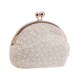 One Side Pearl Party Handbags Wedding Bridal Day Clutch Bucket Design Metal Banquet Beading Evening Bag