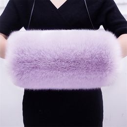 Fingerless Gloves Luxury Faux Fur Winter Warm Multicolor Fleece Lining Thicken Hand Wrist Warmer Large Size 6Q2397