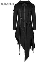 Men's Trench Coats HEFLASHOR Men Gothic Style Hip Hop Coat Hooded Cloak Irregular Design Long Cardigan Street Punk Vintage Jackets