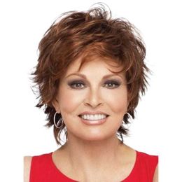 Women's Wigs Straight ffy Bangs Brown Red Curly Short Hair