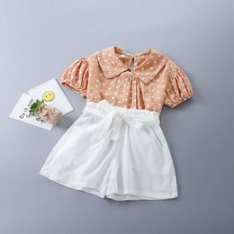 2-7 Years High Quality Summer Girl Clothing Set Fashion Casual Dot Shirt + Short Pant Kid Children Girls 210615