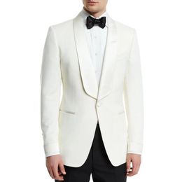 Men's Suits & Blazers Ivory Men Casual Business Wedding Tuxedo With Black Pants Male Fashion Slim Fit Jacket 2 Pieces Costume Homme Dinner D