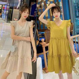 Pregnant Women Dresses Summer Maternity Blouse Sexy Pure Color Cake Skirt Mum Pregnancy Female Clothing 210922