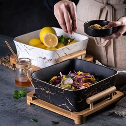Dishes & Plates Ceramic And Wood Fruit Dish Vegetable Salad Storage Container Dinnerware Dishware Dessert Serving Tray Bowl Dinner Set