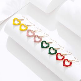 Dangle & Chandelier Cute Hollow Love Heart Hook Earrings for Women Korean Enamel Geometric Small Peach Solid Colour Drop Earrings Wholesale Jewellery