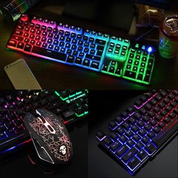 T6 luminous keyboard and mouse set desktop computer game robotic feel Keyboard Mouse Combos