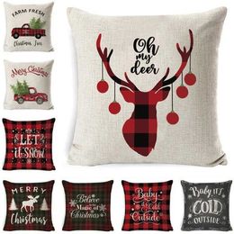 Christmas Pillow Case Plaid Linen Throw Pillow Covers Square Sofa Decorative Pillow Headrest Cushion Cover Xmas Pillowslip Decor DAP218