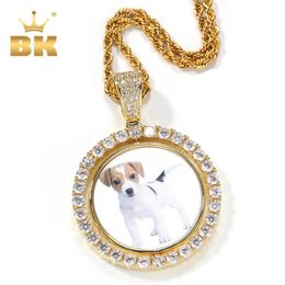 The Bling King Two-sided Photoes Pendant DIY Spin Photo Necklace Support 2pcs Photoes for 1pcs Pendant Memory Gifts Gold Jewwlry X0707