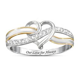 Wedding Rings Fashion Two-color Love Heart Zircon Lettering Women's Ring Romantic Valentine's Day Banquet Jewelry Gift Wholesale