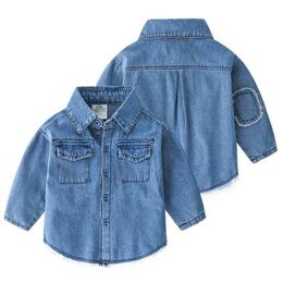 Spring Autumn 2 3-6 8 10 12 Years Children Tops Clothing Turndown Collar Long Sleeve Pocket Baby Kids Denim Shirts For Boys 210701