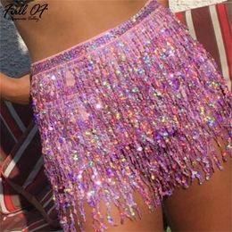 Sexy Tassel sequin woman skirt women Summer beach black Red Pink y2k cosplay short mini skirt Club party micro high waist skirts 210310