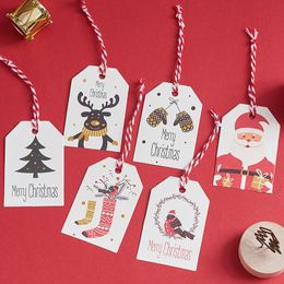 100pcs/lot Christmas Gift Hang Tags 350gsm White Snowman Santa Handmade Crafts and Baking Business DIY Card Tag New Year Gifts Hangtag