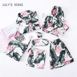 JULY'S SONG 7 Pieces Woman Pajamas Sets Satin Silk Star Moon Pattern Pyjama Sexy Sling Shorts Long Pants Sleepwear Lounge 211103