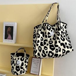 Evening Bags Pink Leopard Print Shoulder Bag Women Canvas Tote Handbag Female Casual Single Large Capacity Shopper Handbags