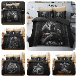 3D Women And Skull Bedding Sets Sugar Skull And Motorcycle Duvet Cover Bed Cool Skull Print Black Bedclothes Bedline Y200417